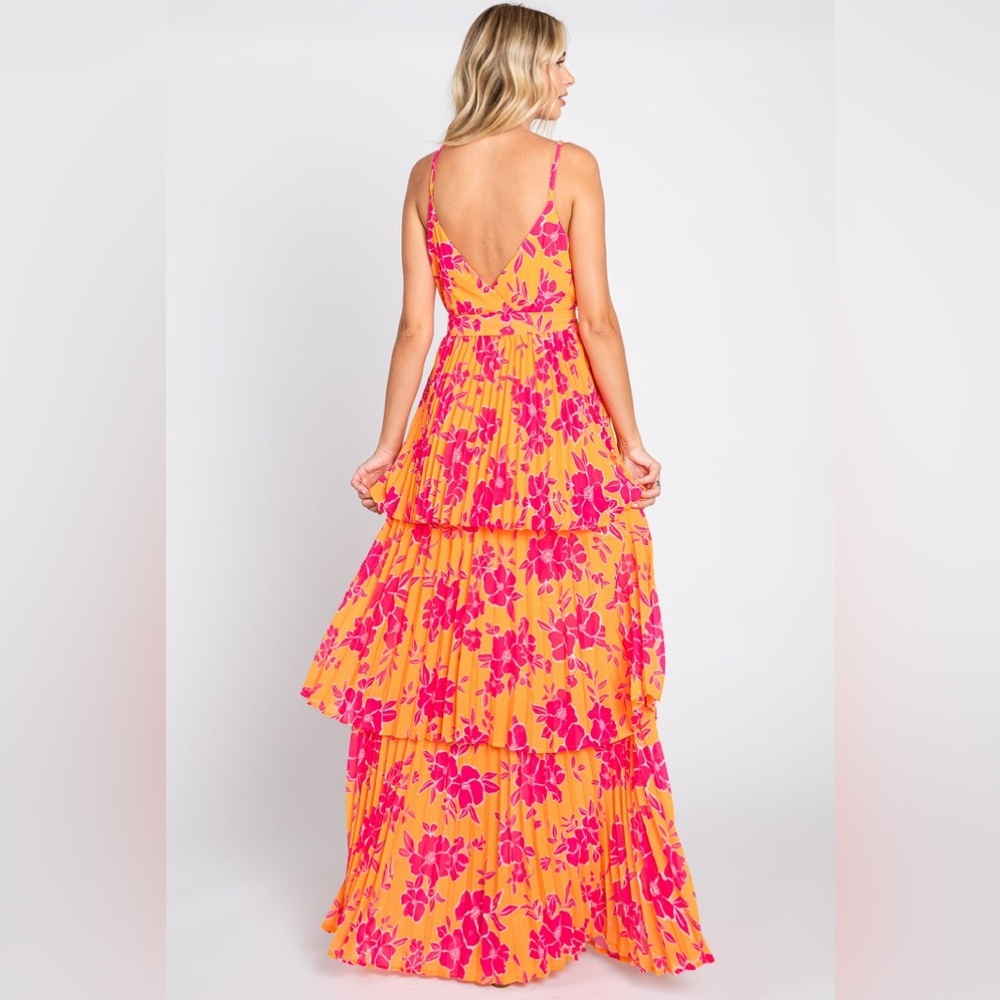Pinkblush flying tomato floral pleated tiered maxi dress nwot - Picture 3 of 4